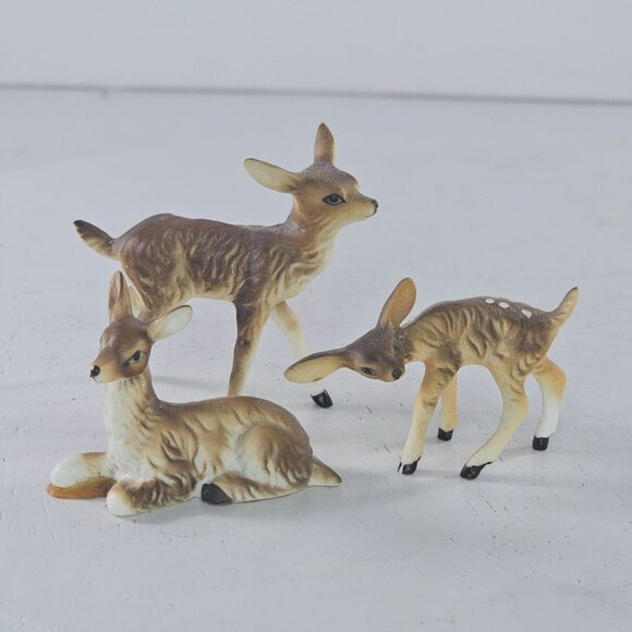 Vintage Bone China Ceramic Deer Figurines Family Set Of 3 - Picture 8 of 8